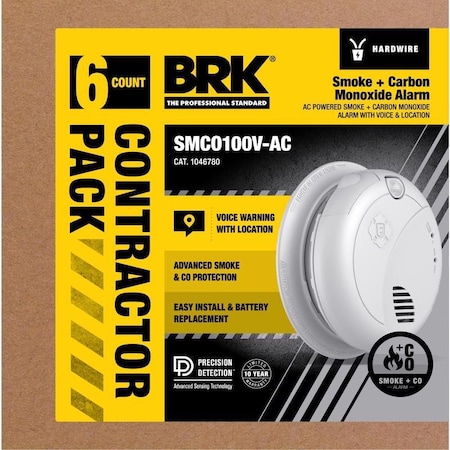 Brk BRK Hard-Wired w/Battery Back-Up Photoelectric Smoke and Carbon Monoxide Detector w/Voice 6 pk 1046780